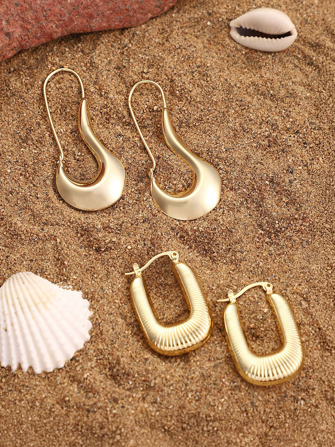 SOHI Set Of 2 Gold-Plated Contemporary Simplicity Hoop Earrings