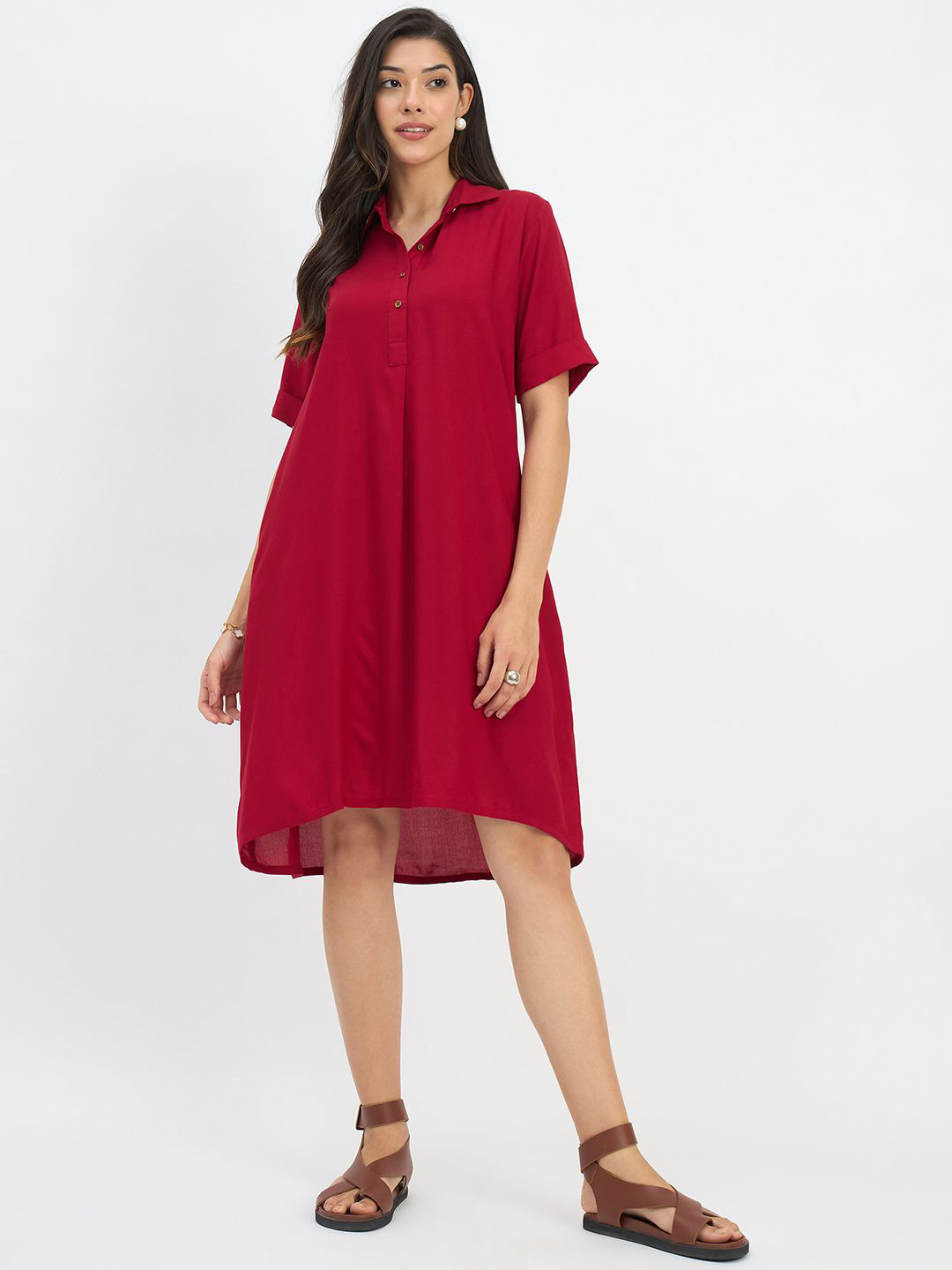 Color Cocktail Women Shirt Collar Shirt Dress