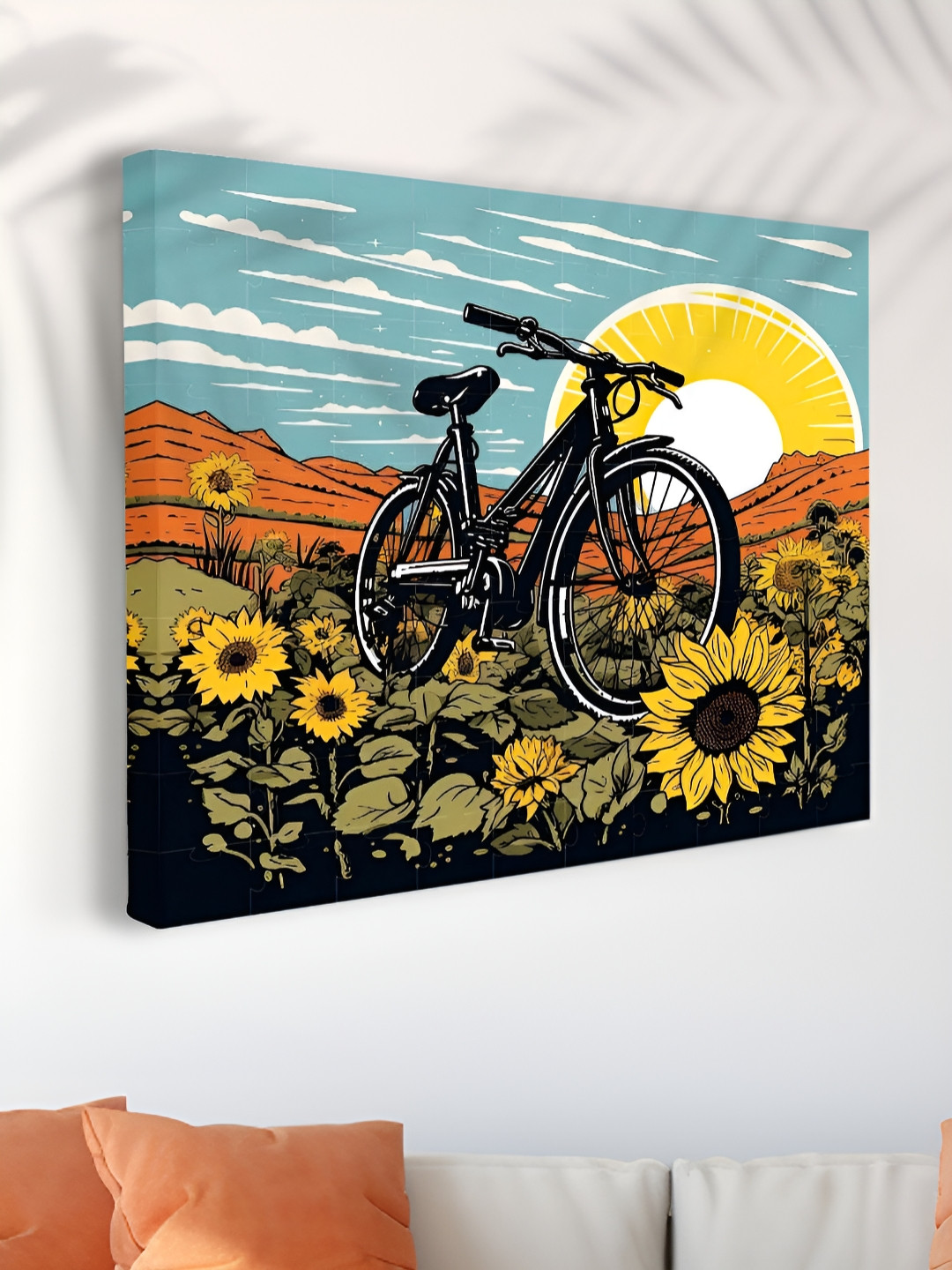 SAF Blue & Green Sunflowers  Bicycle Printed Canvas Wall Art