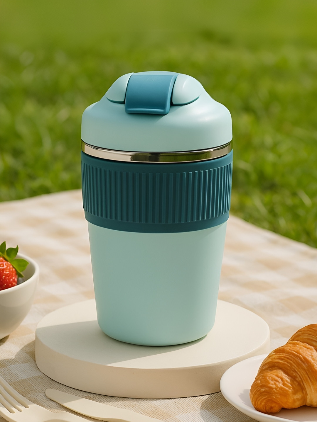 Myntra Elegant Homes Blue Stainless Steel Coffee Tumbler- 480 ml