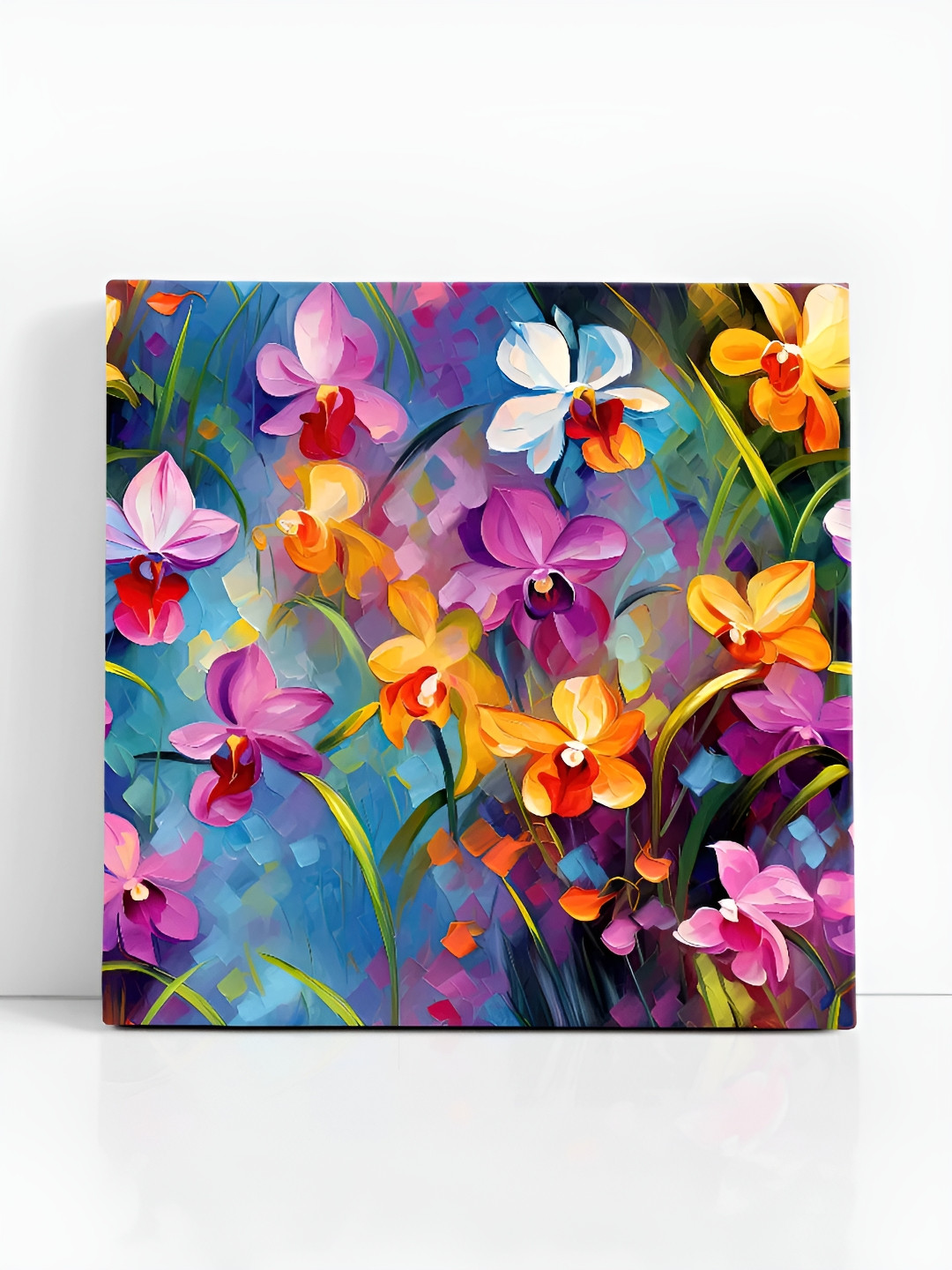 SAF Purple & Orange Colored Orchid Flowers Printed Canvas Wall Art