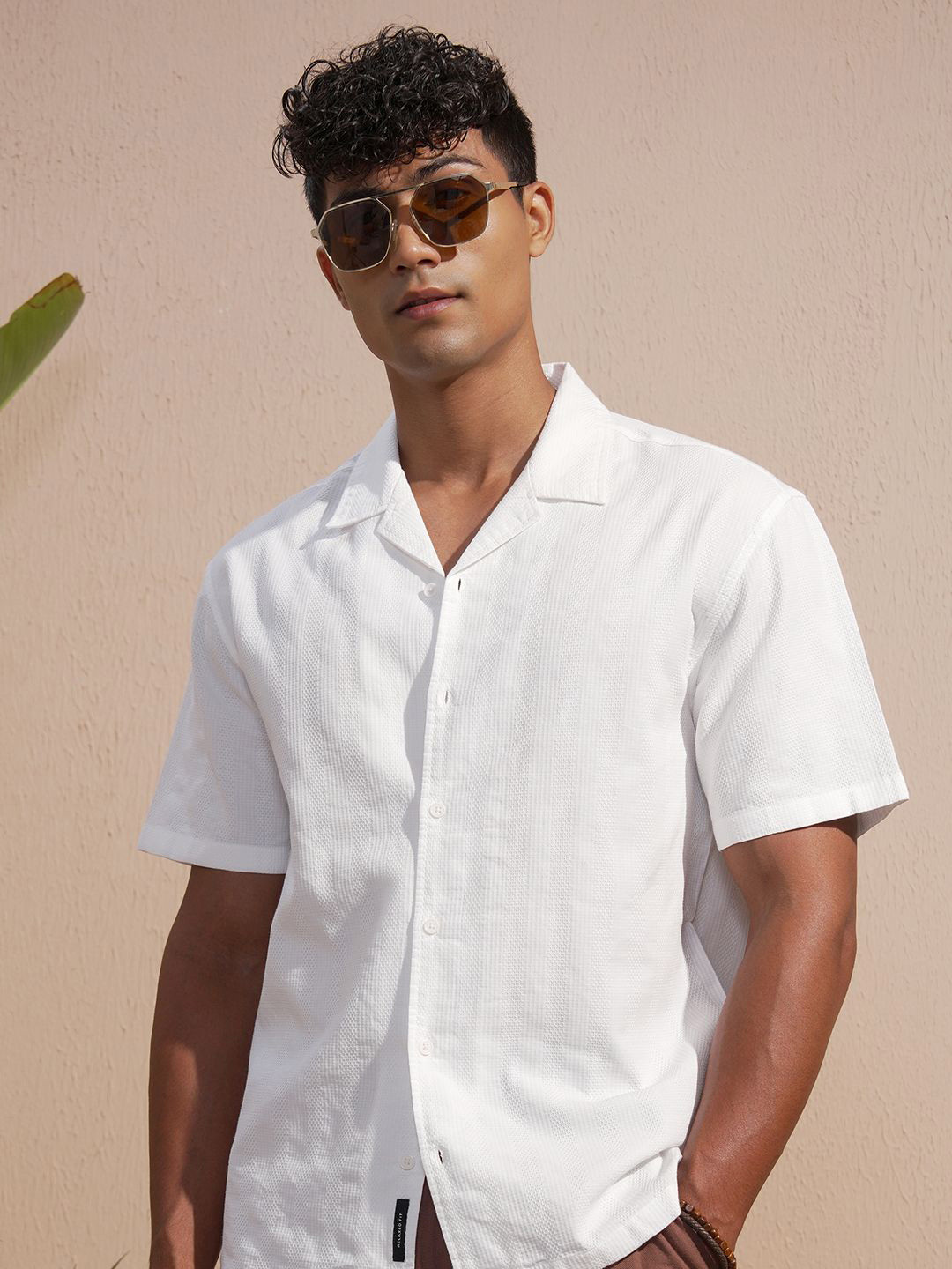 LOCOMOTIVE Mocklino Textured Cuban Collar Relaxed Fit Dobby Cotton Shirt