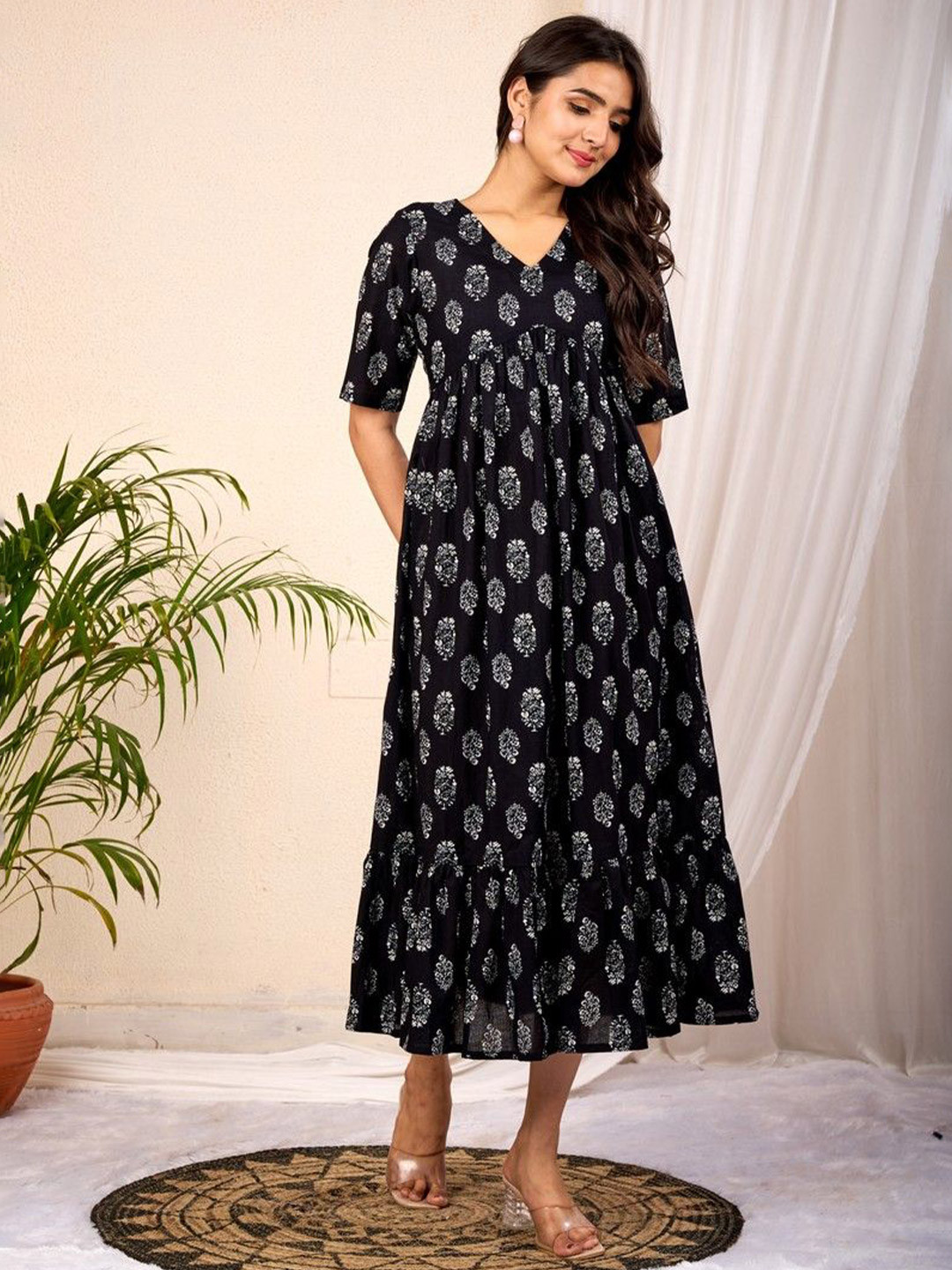 NAMA'S Women Ethnic Motifs Printed Cotton A-line Calf Length Kurta