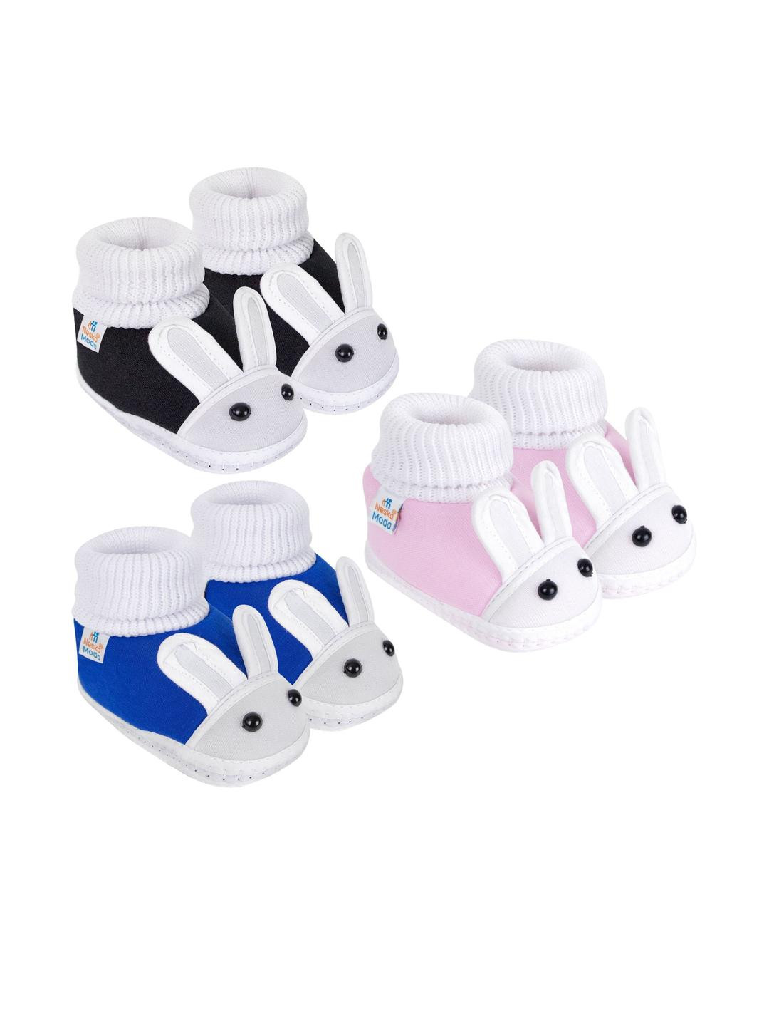 NESKA MODA 0 To 6 Months Newborn Baby Boy & Girls 3 Pair Set Cotton Rabbit Slip On Baby Booties