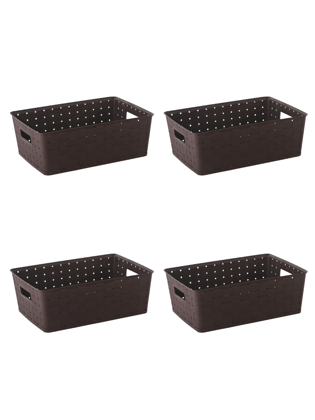 Aura Brown Pack of 4 Stackable Plastic Multi-Purpose 5 LTR Storage Box with Basket Lid