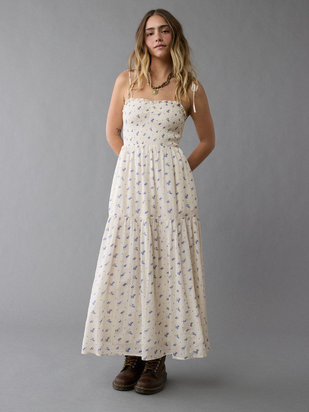 AMERICAN EAGLE OUTFITTERS Women Floral Print Smocked Maxi Dress