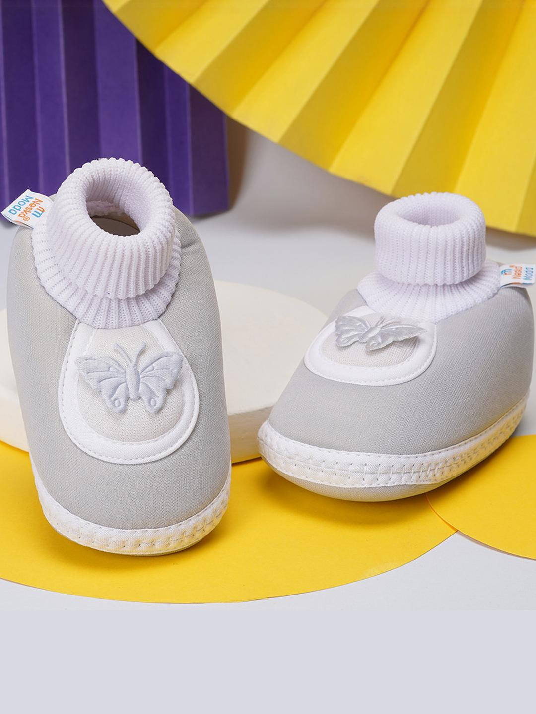 NESKA MODA 3 To 12 Months Infants Soft Cotton Cute Butterfly Face Plain Booties