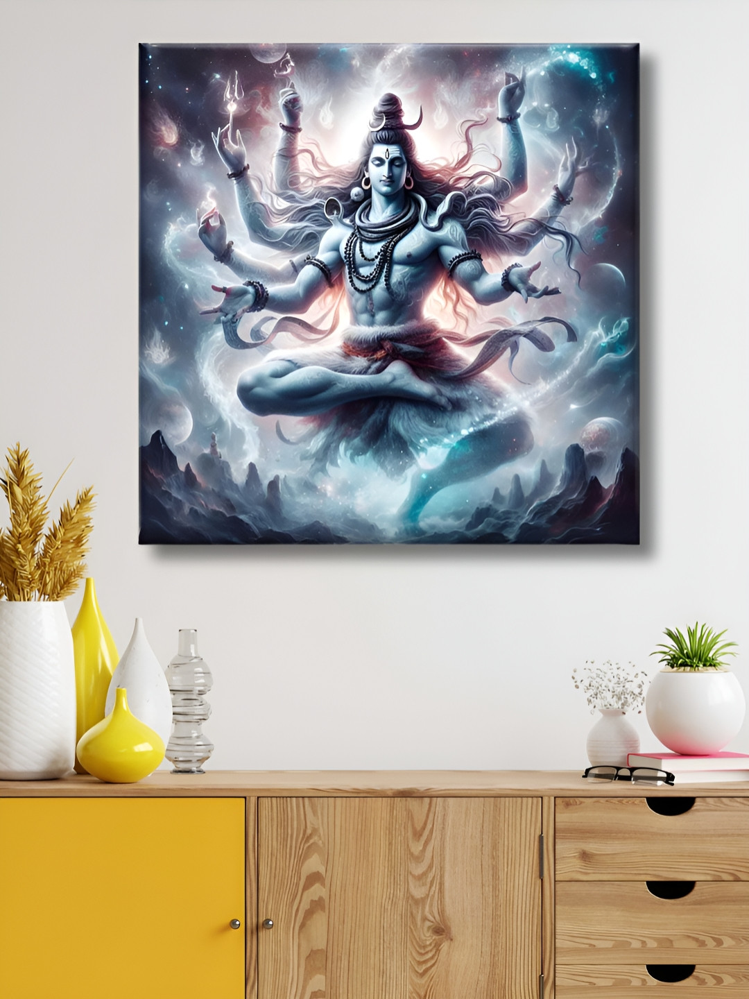 SAF Blue & Grey Lord Shiva Cosmic Printed Canvas Wall Art