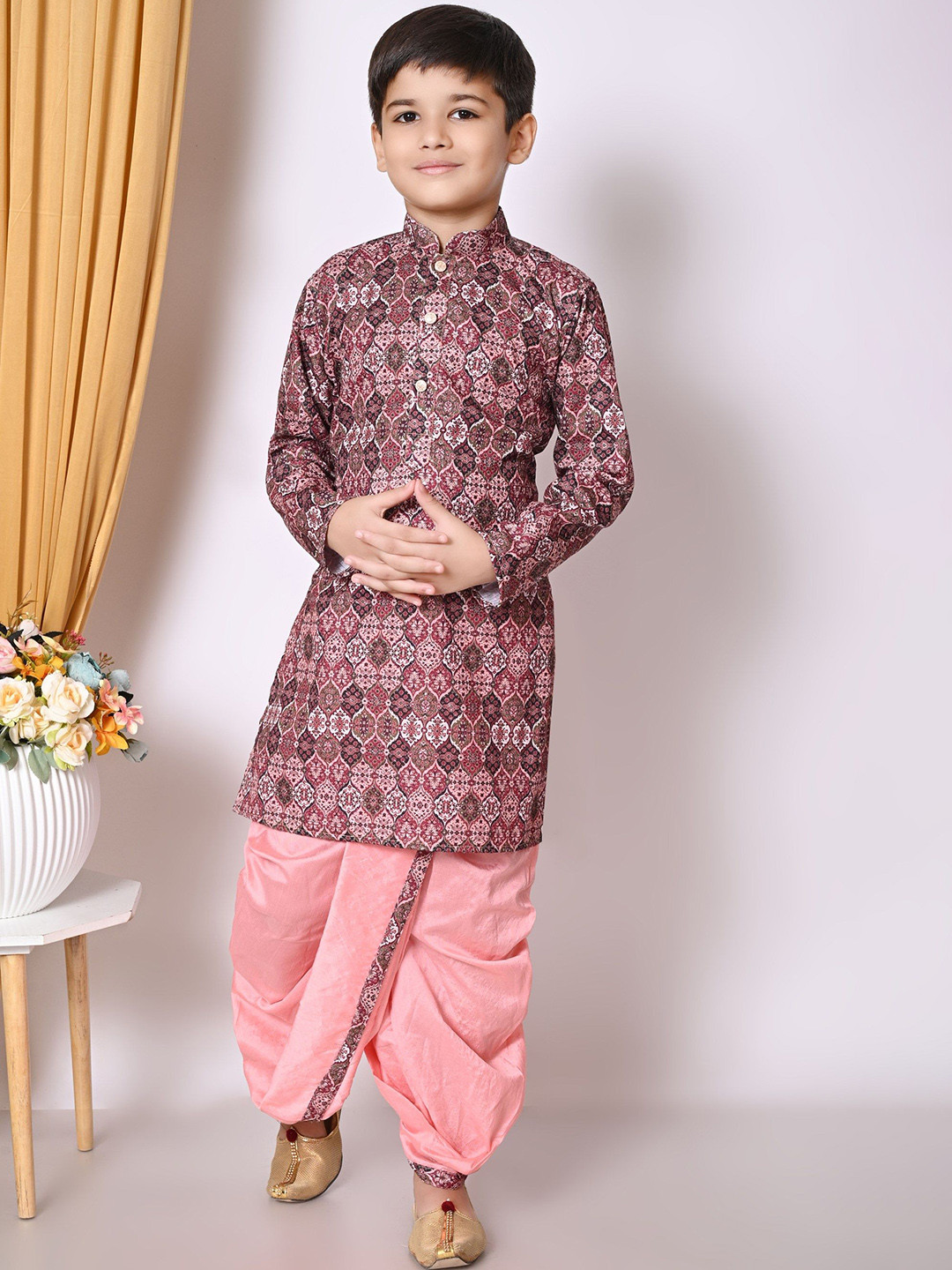 AHLAN APPARELS Boys Floral Printed Kurta with Dhoti Pant