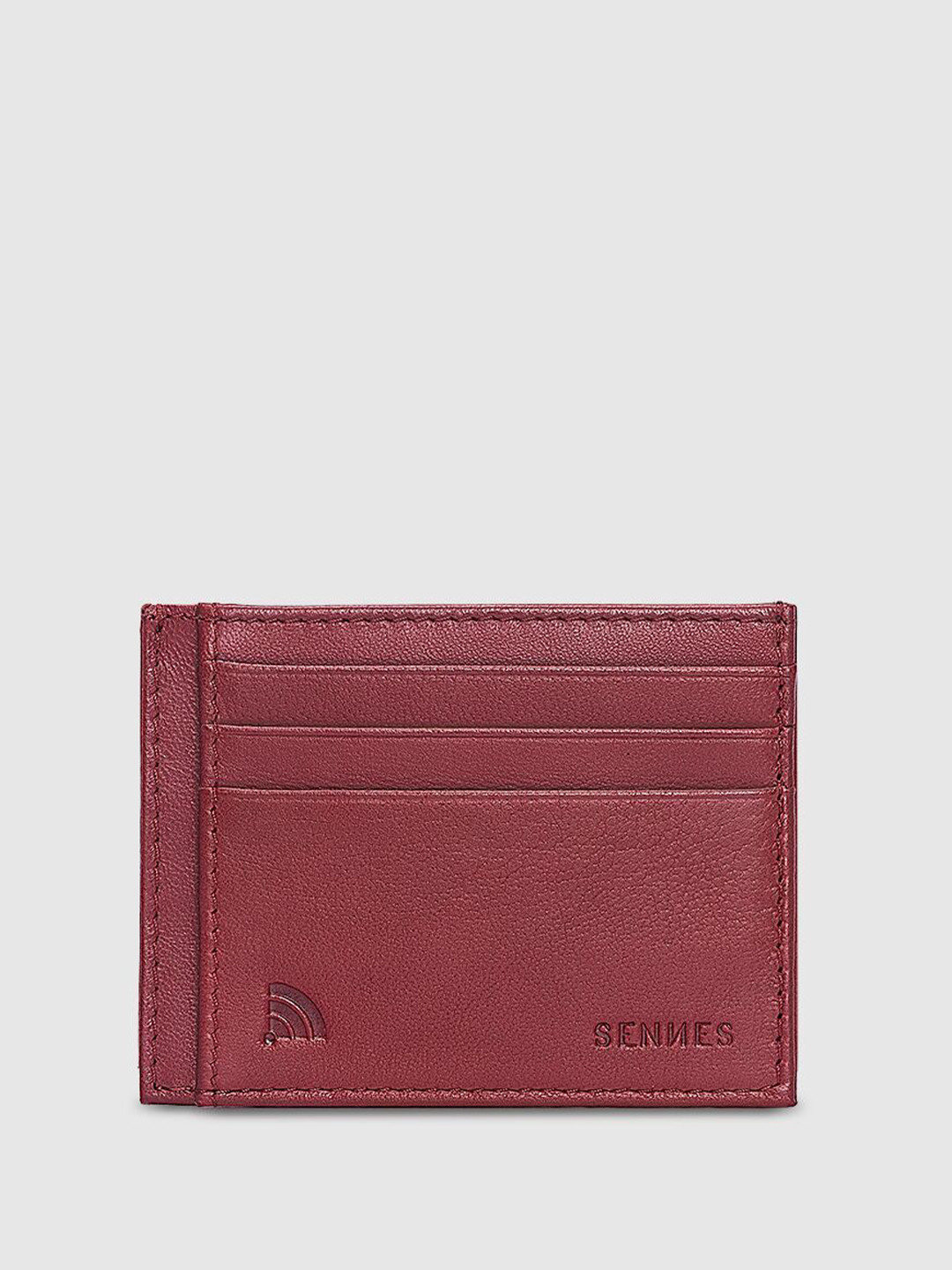 SENNES Unisex Textured Brand Logo Leather Card Holder