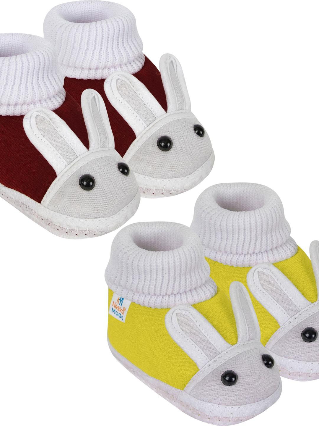 NESKA MODA 12 To 18 Month Non Slip Set of 2 Pair Cotton Rabbit Face Baby Booties