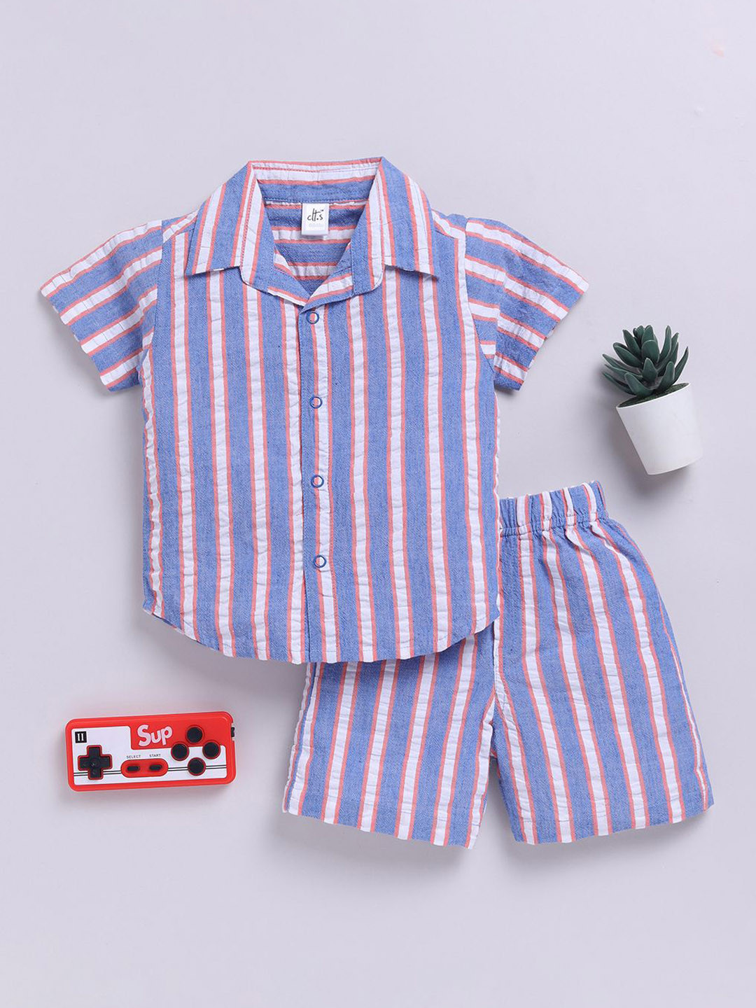 Clt.s Kids Striped Short Sleeves Shirt with Shorts