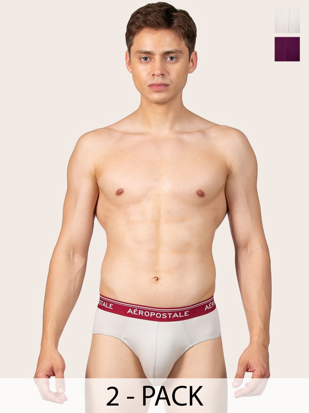 Aeropostale Pack Of 2 Mid-Rise Basic Briefs A_MMJLBF01-LGRY/PTPL