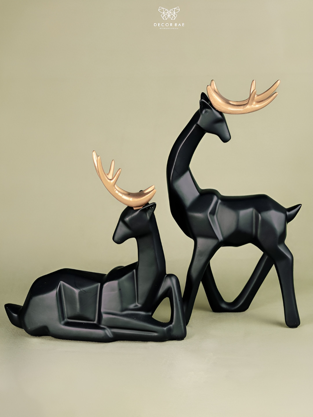 DECOR BAE Animal Black Ceramic Glossy Living Room Set of 2 Medium Showpieces - 8.3 Inches
