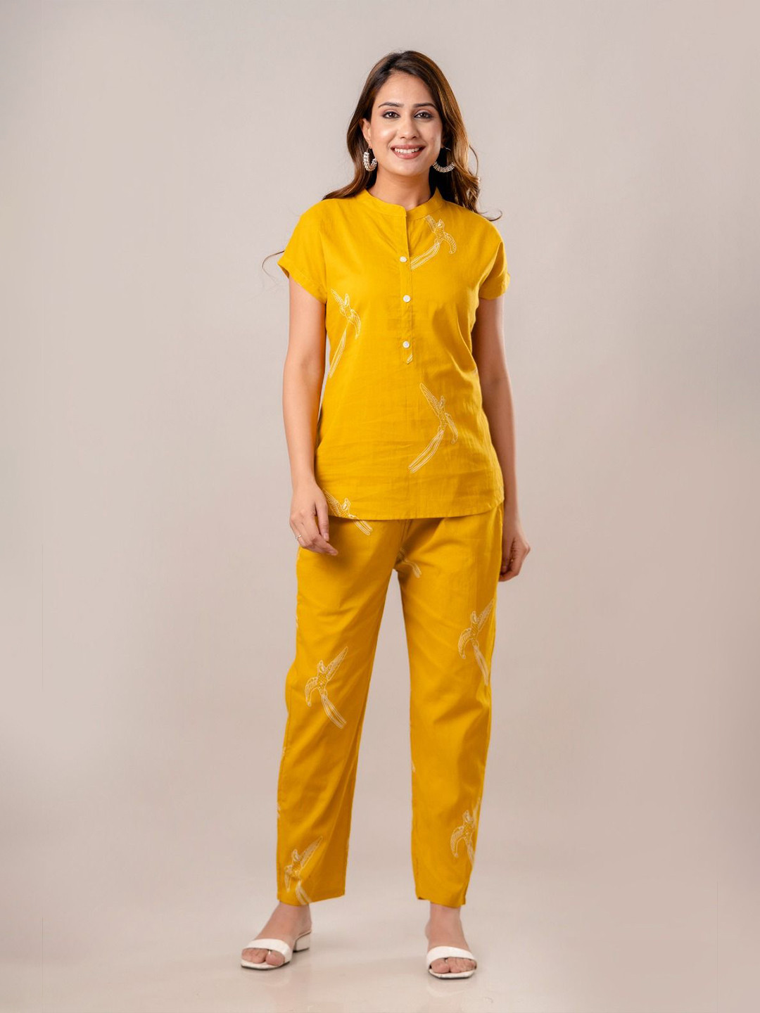 ROOTSOULWomen Animal Print Mandarin Collar Co-ords Set