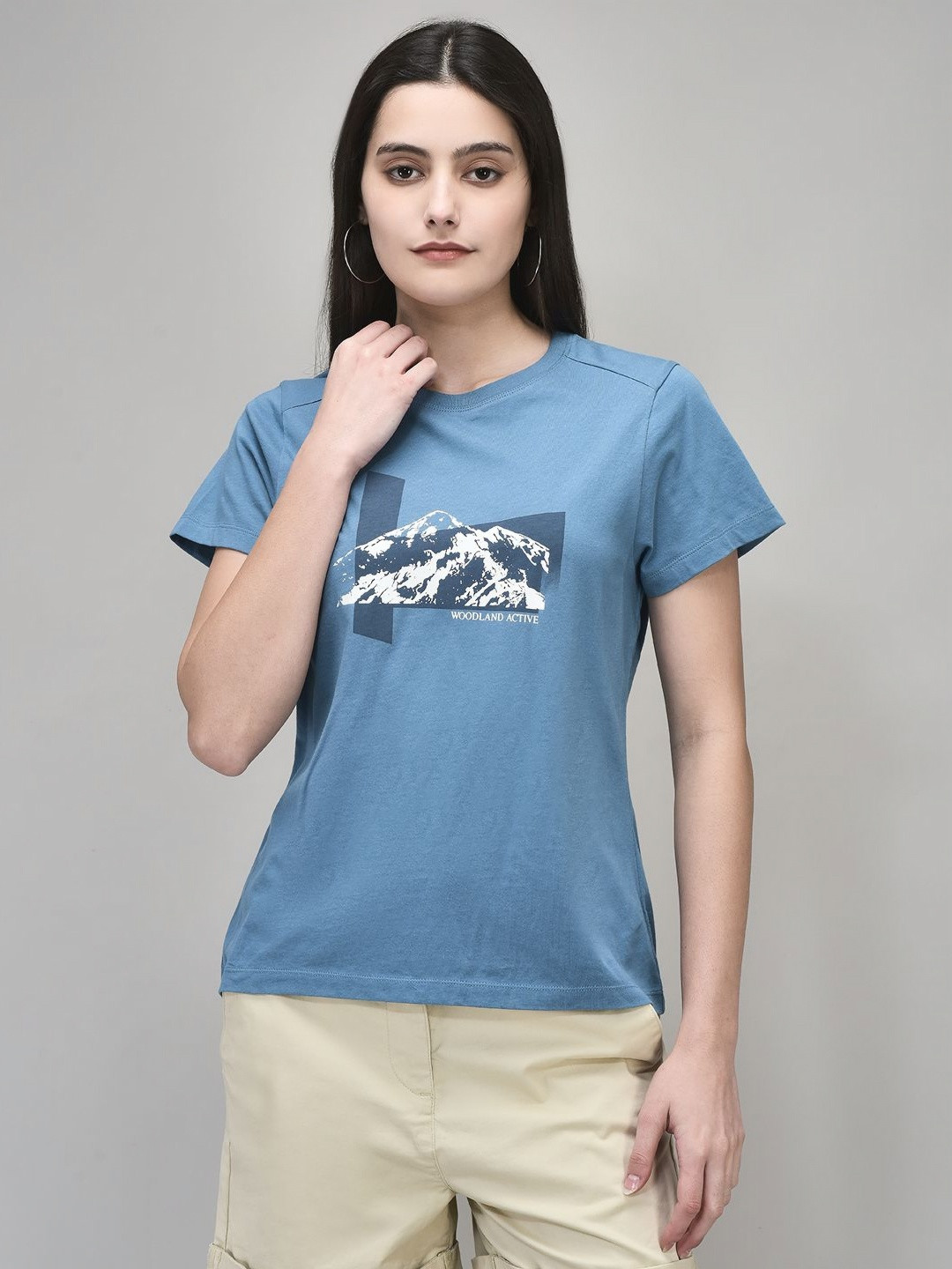 Woods Women Graphic Printed Round Neck Cotton T-shirt