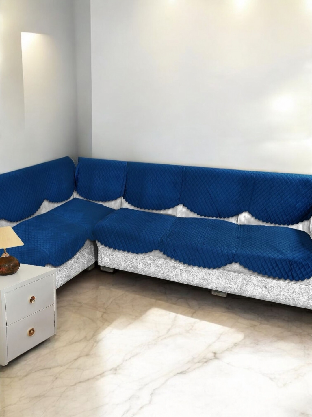 BIGGER FISH Navy Blue 12 Pieces 6 Seater Velvet Sofa Covers