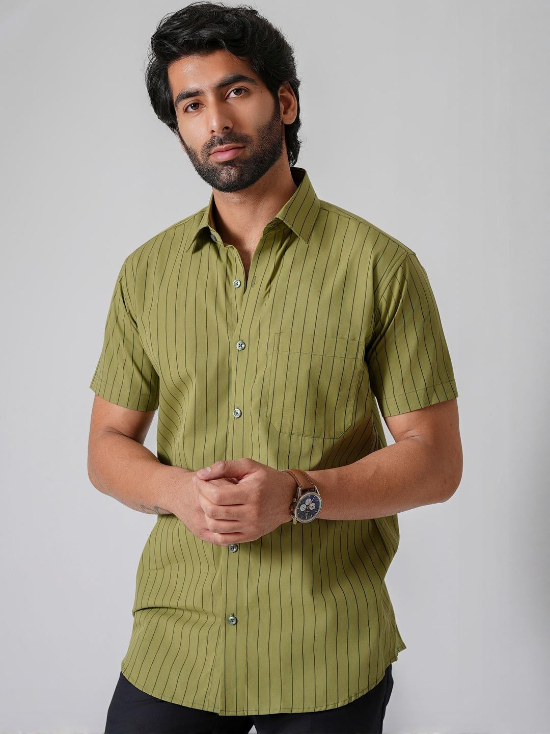 Haute Tissue Regal Battalion Striped Green Shirt
