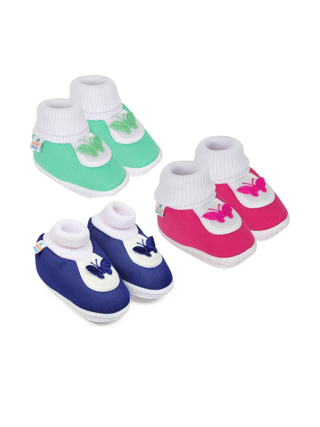 NESKA MODA 6 To 12 Month 3 Pair Set Newborn Unisex Baby Skin Friendly Soft Cotton Butterfly Booties