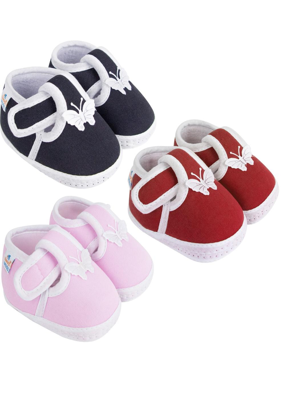 NESKA MODA 12 To 18 Months Non Slip Infants Pack of 3 Pair Cotton Butterfly Booties