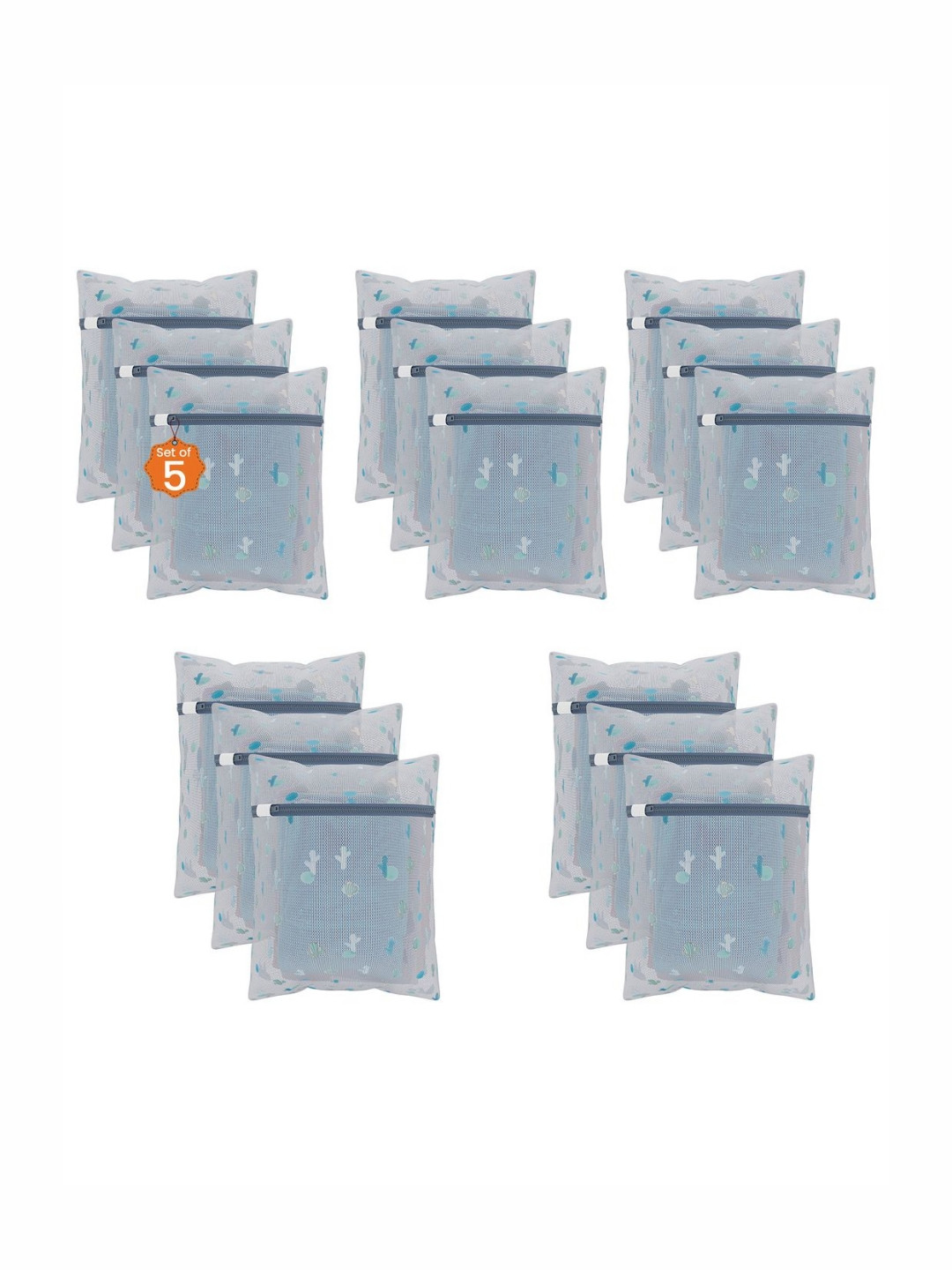 Aura 15-Pcs White Cactus Printed Reusable Mesh Laundry Bags With Zip