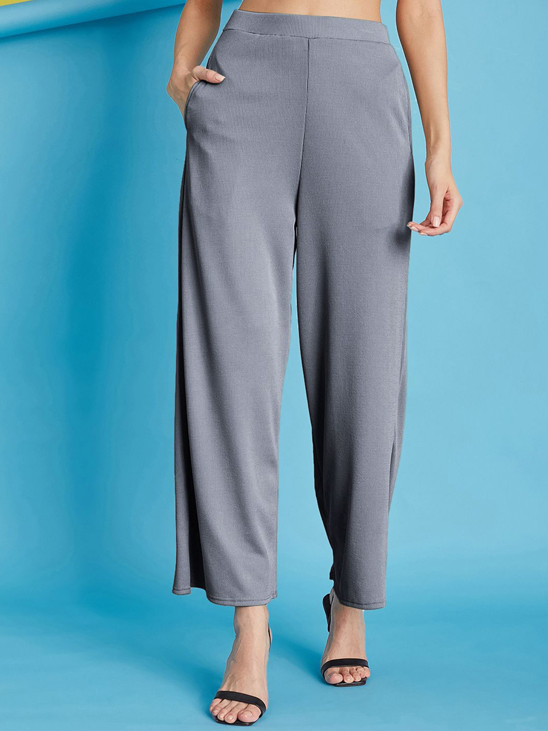 Selvia Women Textured Self Design Easy Wash Trousers