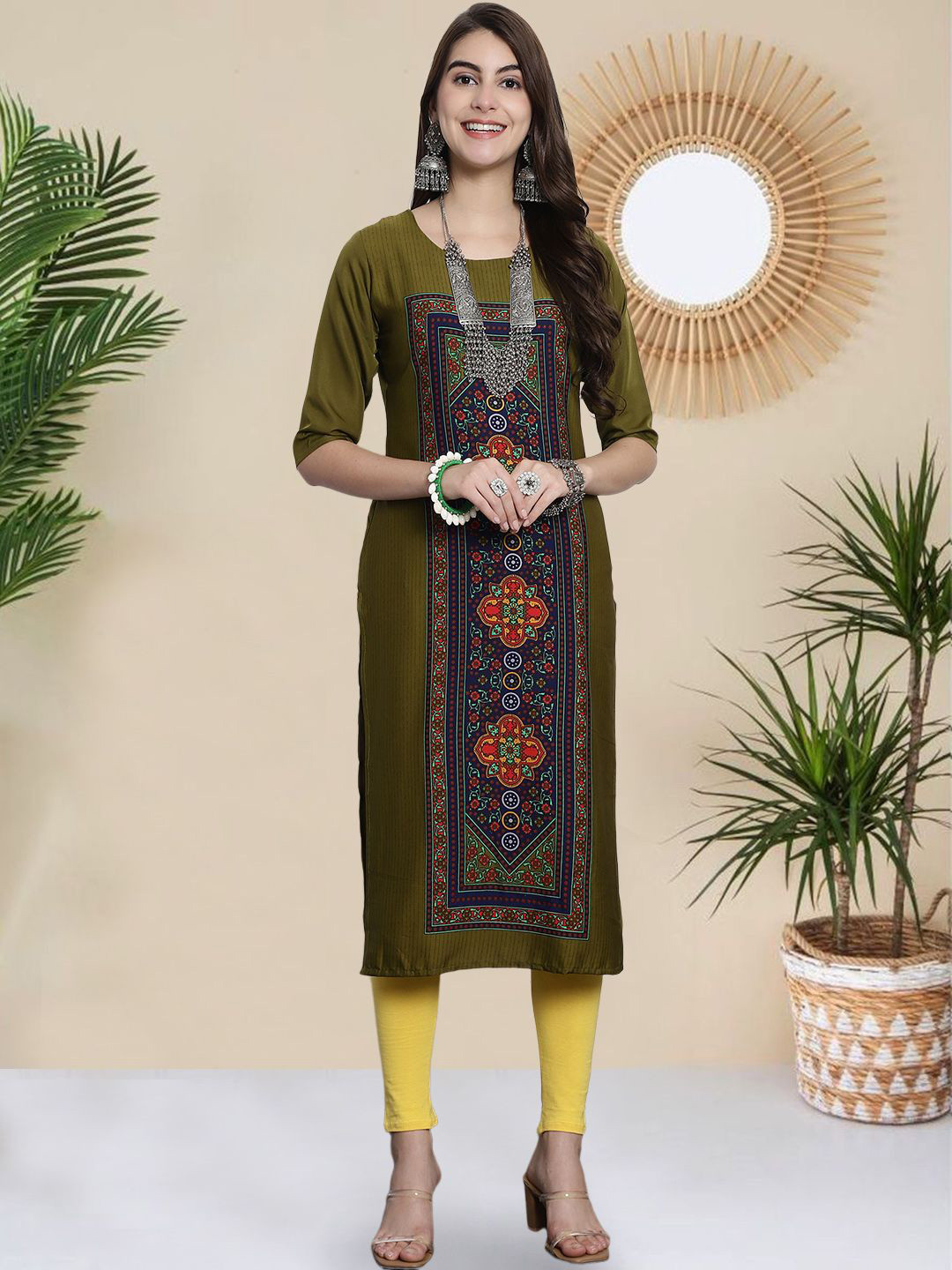 HERE&NOW Ethnic Motif Printed Round Neck Kurta