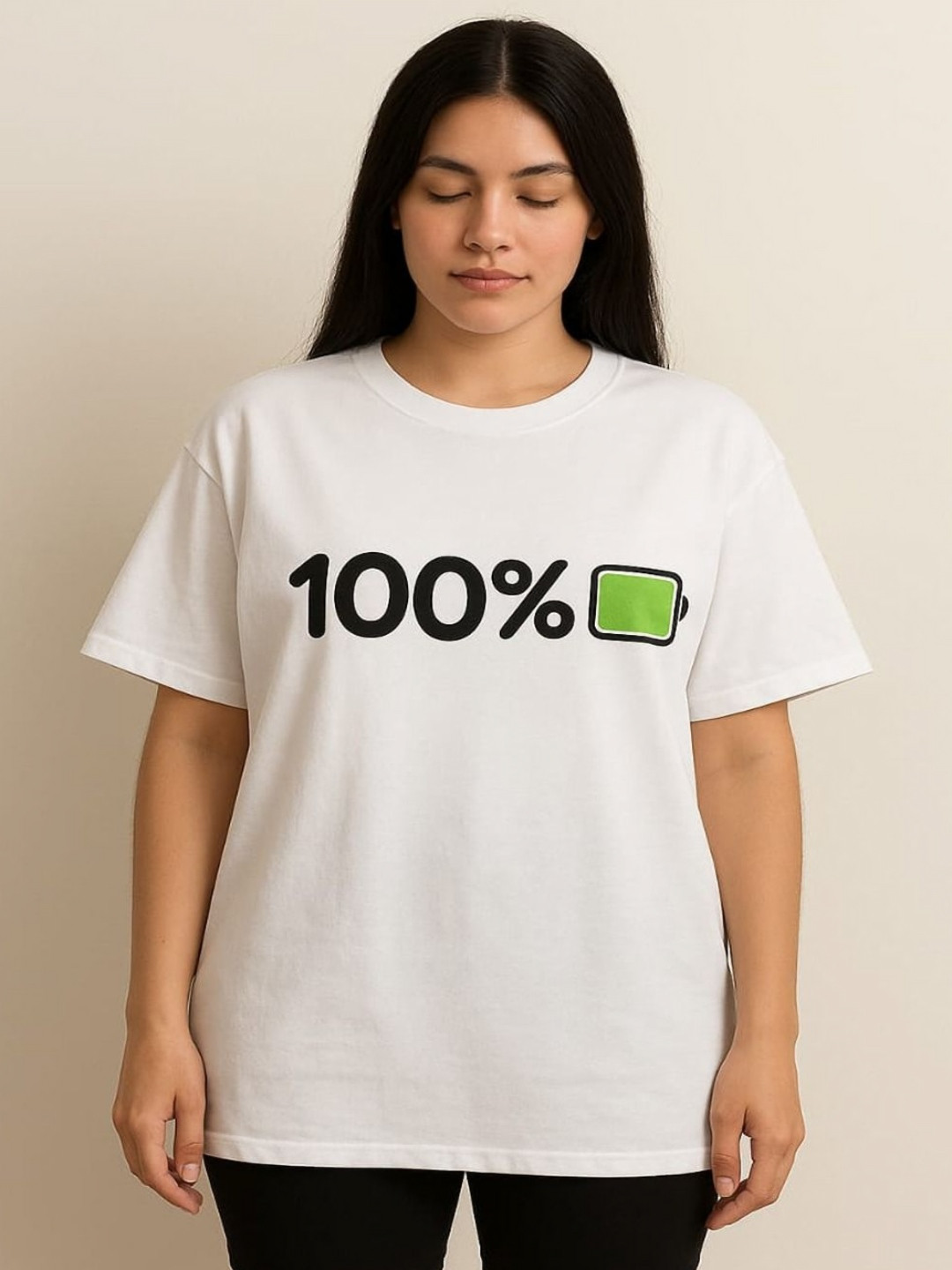 GAB Women Typography Printed Round Neck Cotton Oversized T-shirt