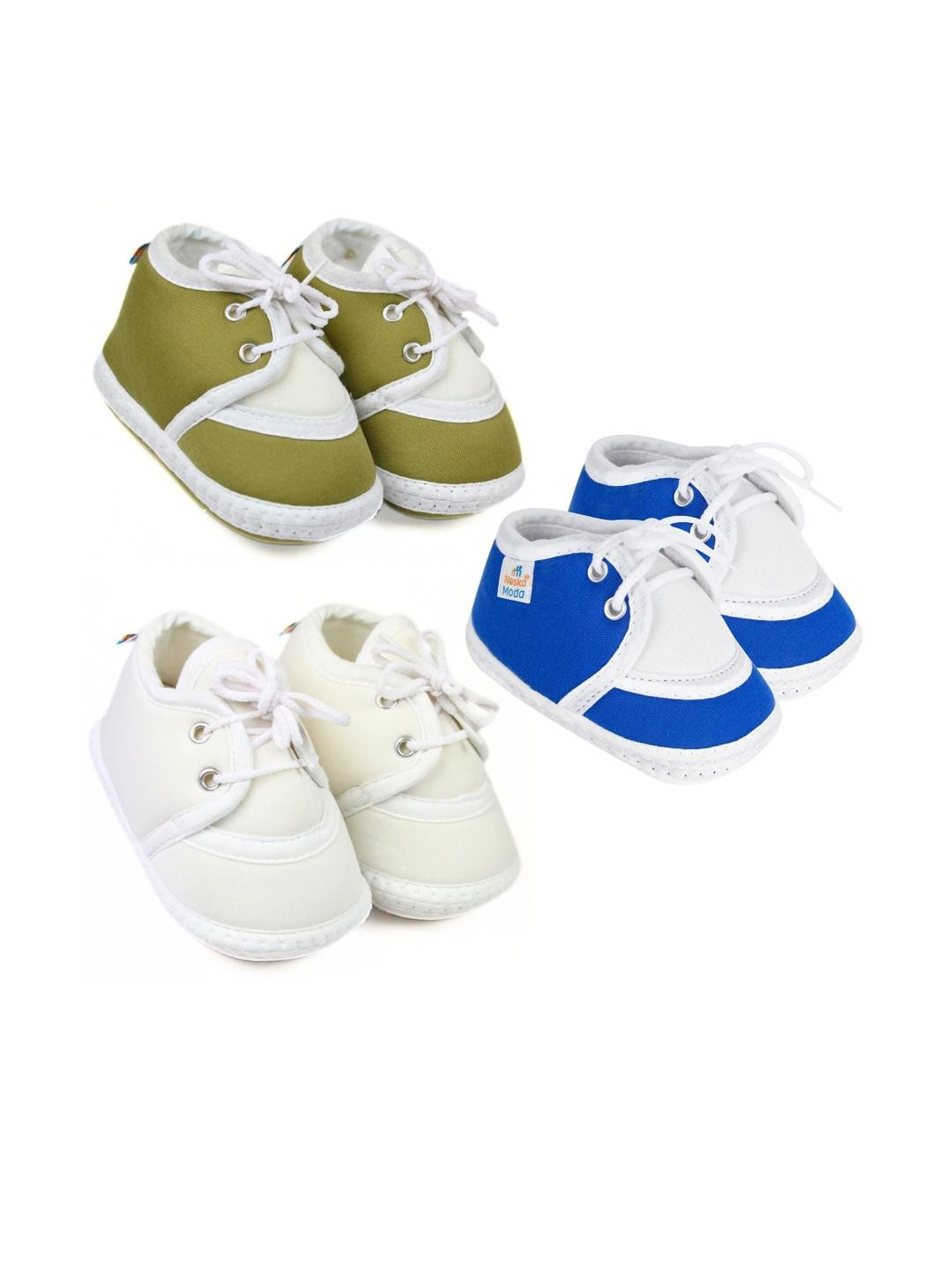 NESKA MODA 6 To 12 Month 3 Pair Combo Skin Friendly Soft Cotton Lace Shoes/ Booties