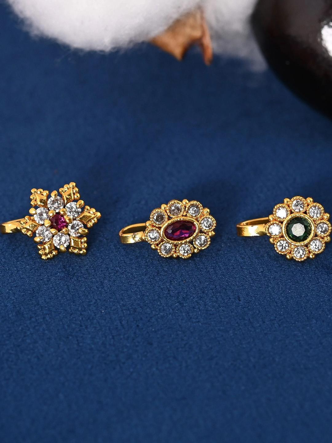 Tanusha Jewels Gold-Plated Brass Zircon Clip-On Nosepin