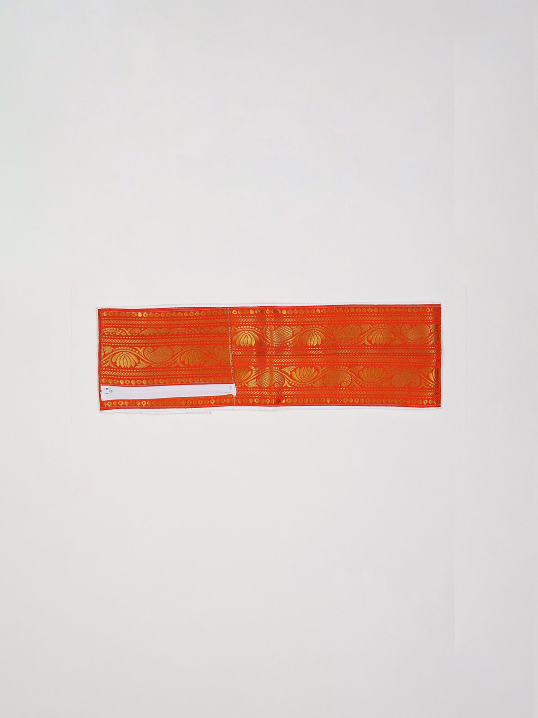 Exotic India Men Velcro Dhoti Belt with Zari Woven Paisley-Flowers and Zip Pouch/Pocket