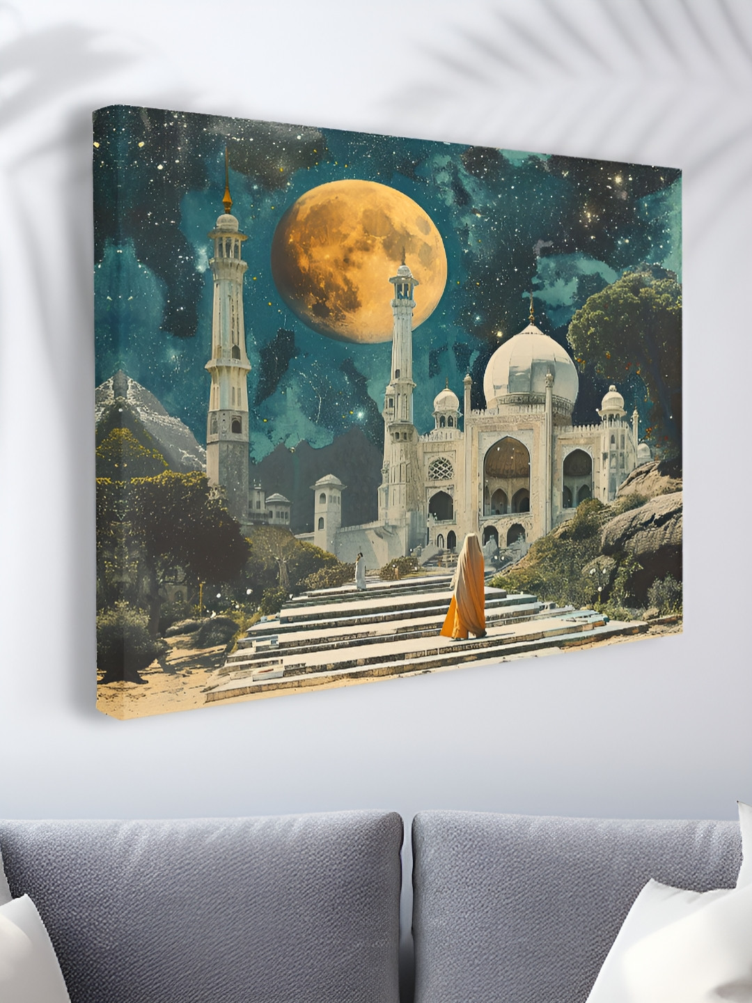 Myntra Elegant Homes Green & Grey Palace Printed Canvas Wall Art