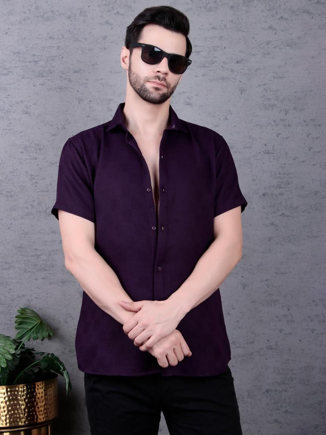 TATER GARMENTS Self Design Spread Collar Wrinkle Free Casual Shirt