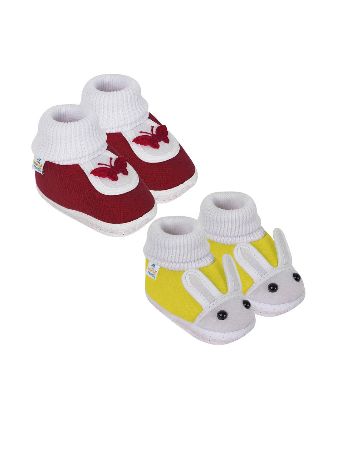 NESKA MODA 12 To 18 Month NonSlip Baby Boys & Baby Girls 2 Pair Set Cotton Rabbit Butterfly Booties