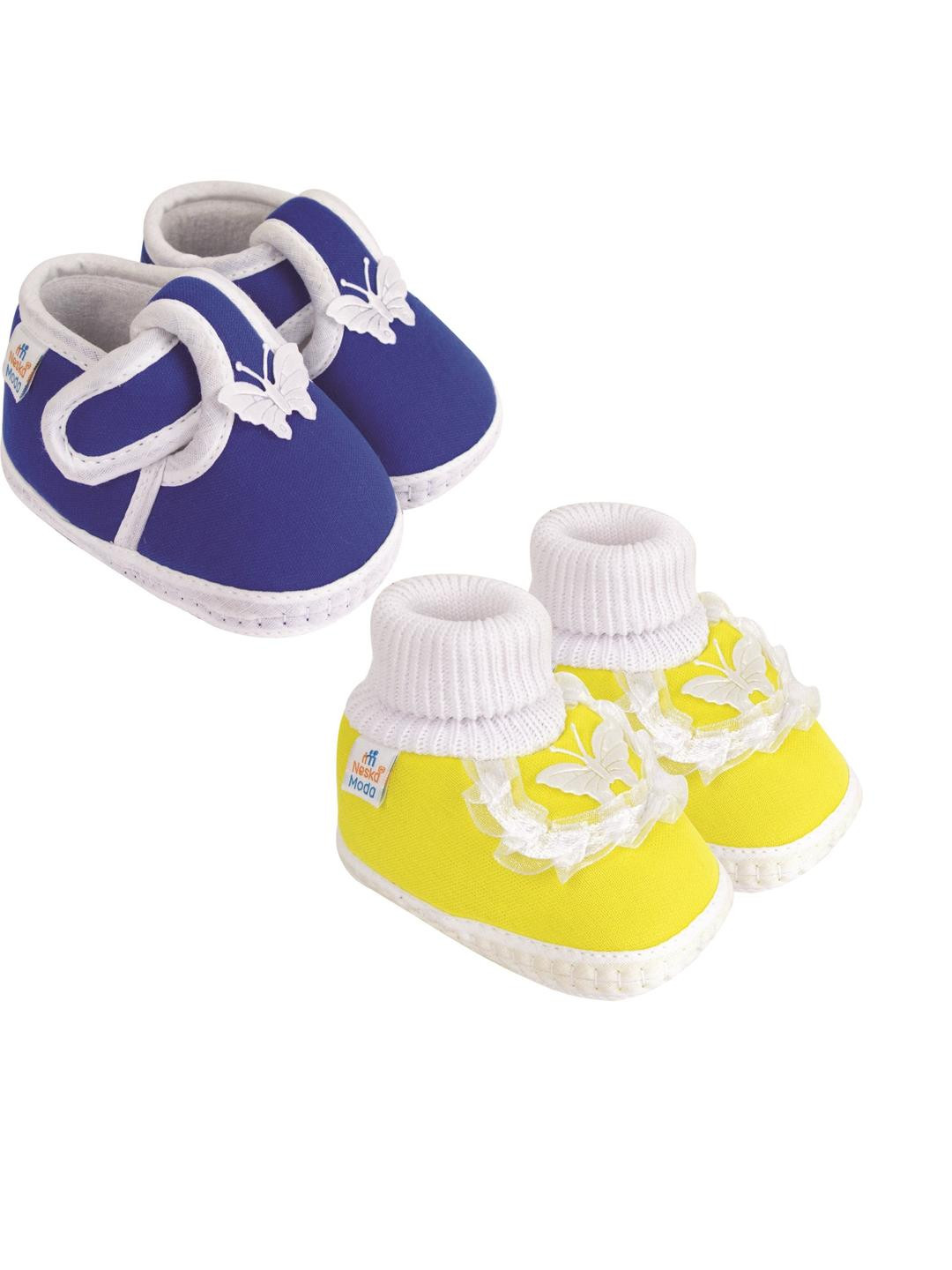NESKA MODA 0 To 6 Months Baby Pack Of 2 Pair Cotton Butterfly Frill Newborn Soft Infant Booties