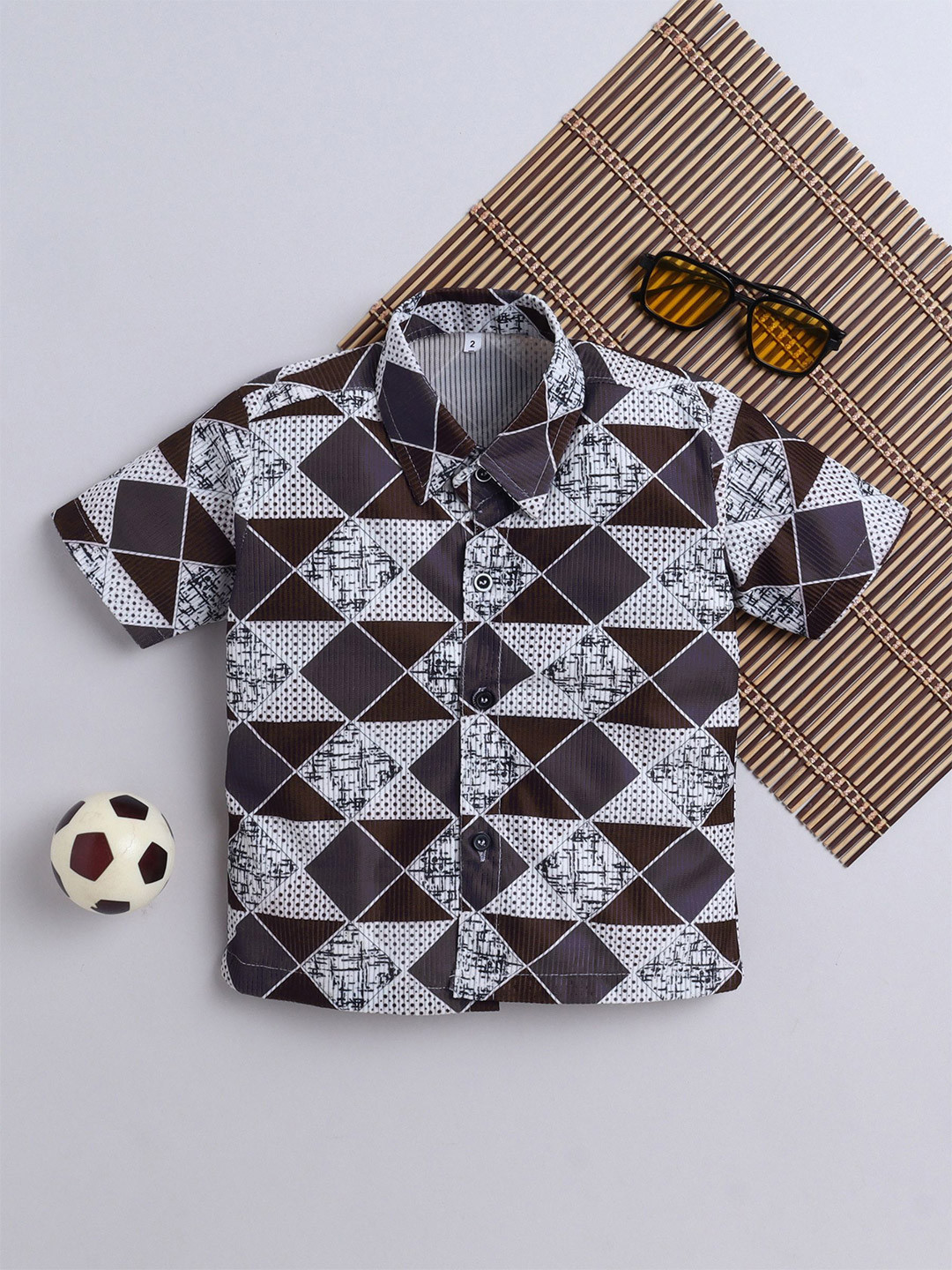 BAESD Boys Printed Spread Collar Half Sleeves Cotton Shirt