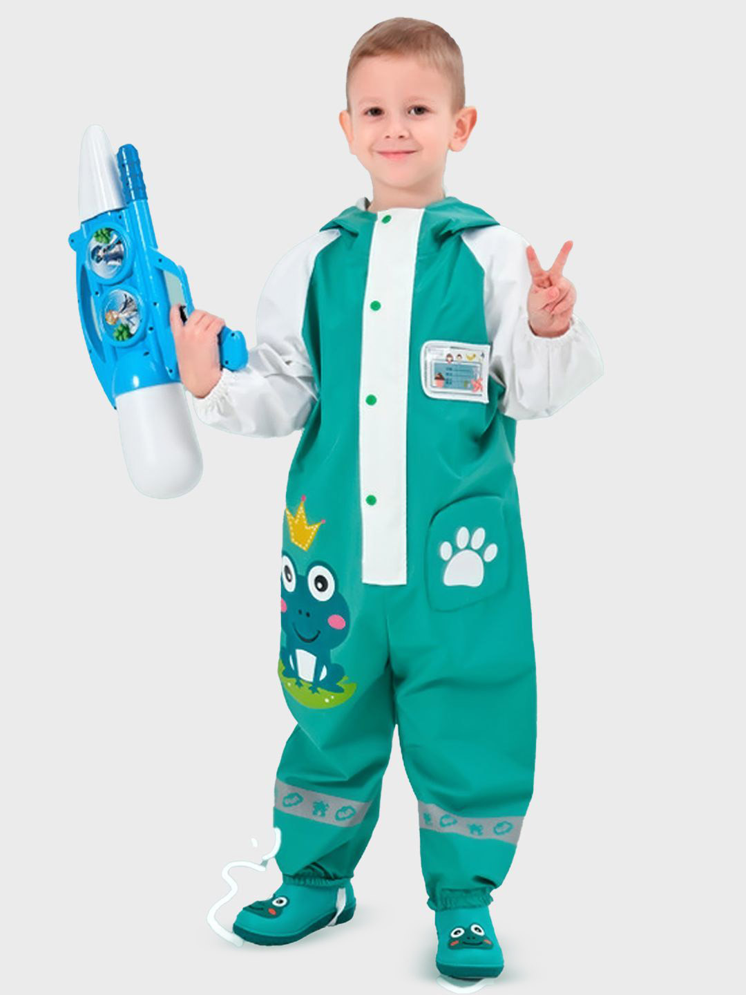 Little Surprise Box LLP Unisex Kids Frog Printed Jumpsuit Style Raincoat