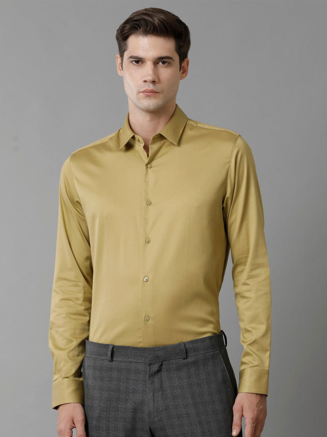 The Collection Spread Collar Long Sleeves Classic Slim Fit Satin Shirt