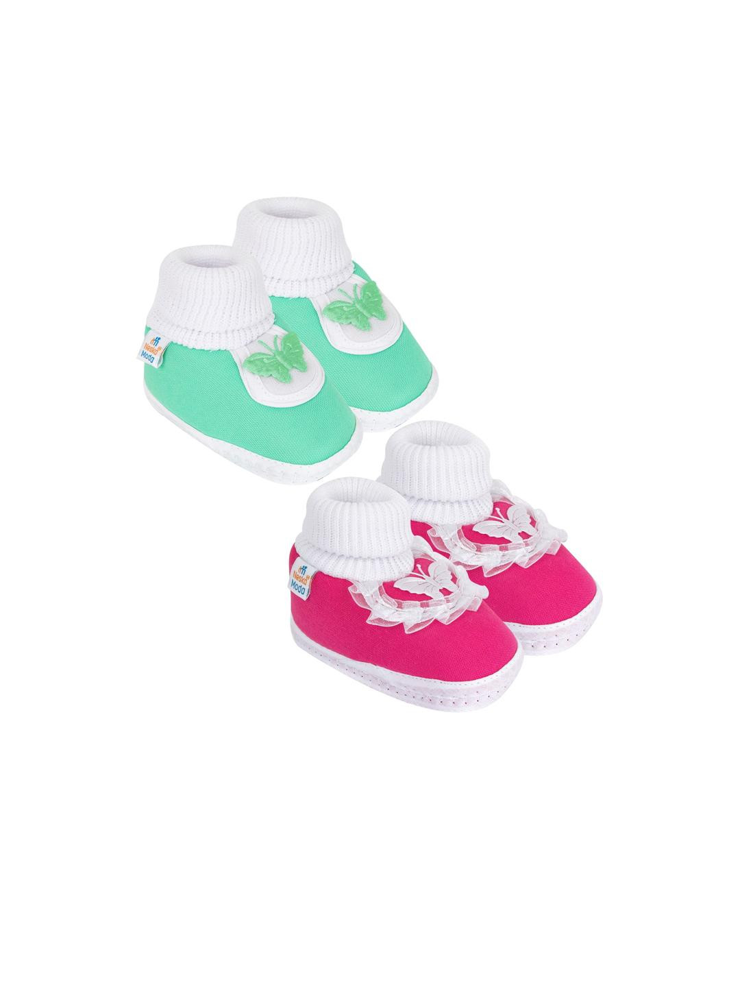 NESKA MODA 0 To 6 Months Newborn Baby Girls Pack of 2 Pair Soft Cotton Butterfly Frill Booties