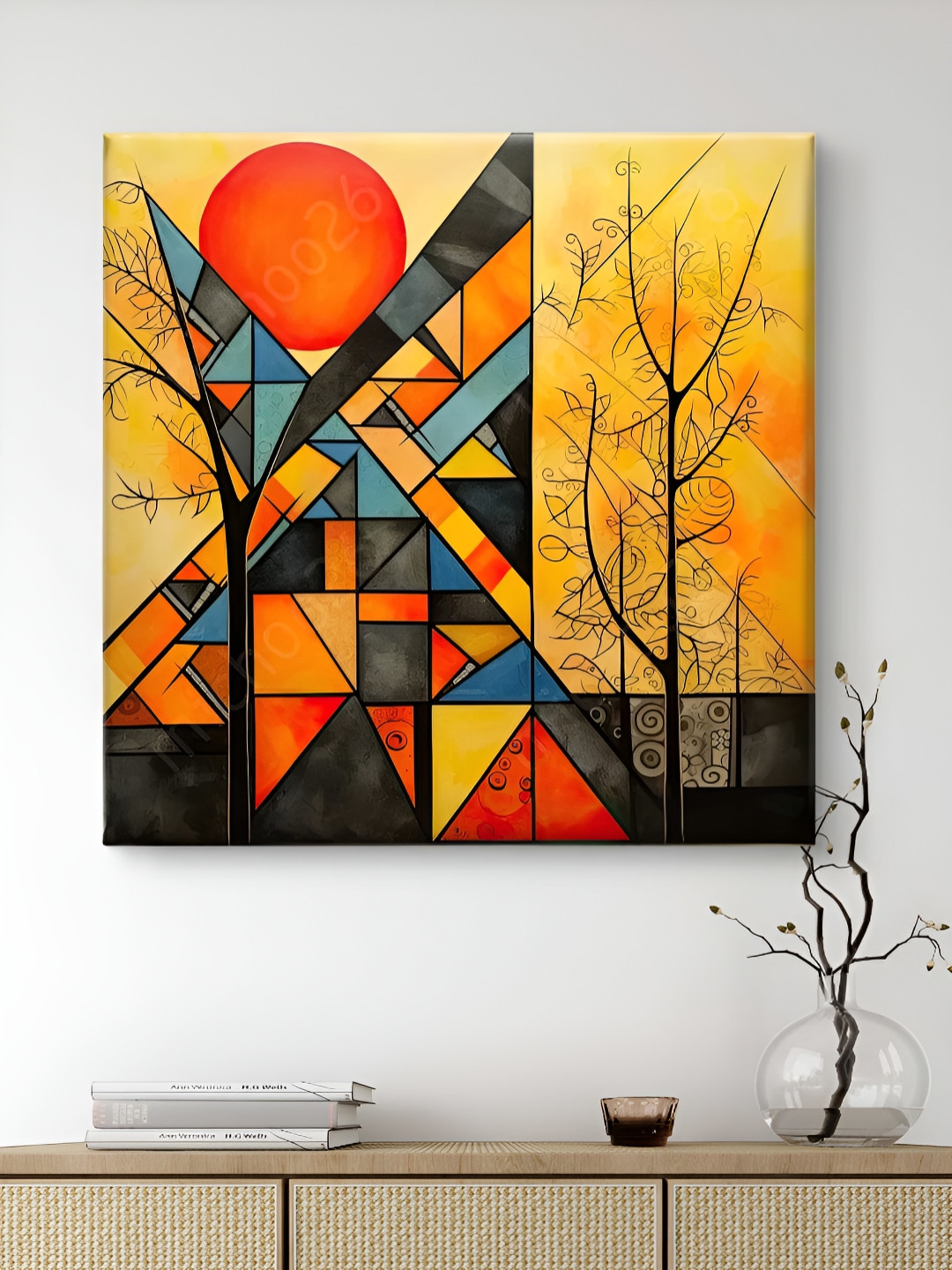 SAF Yellow & Orange Geometric Abstract Canvas Painting Wall Art