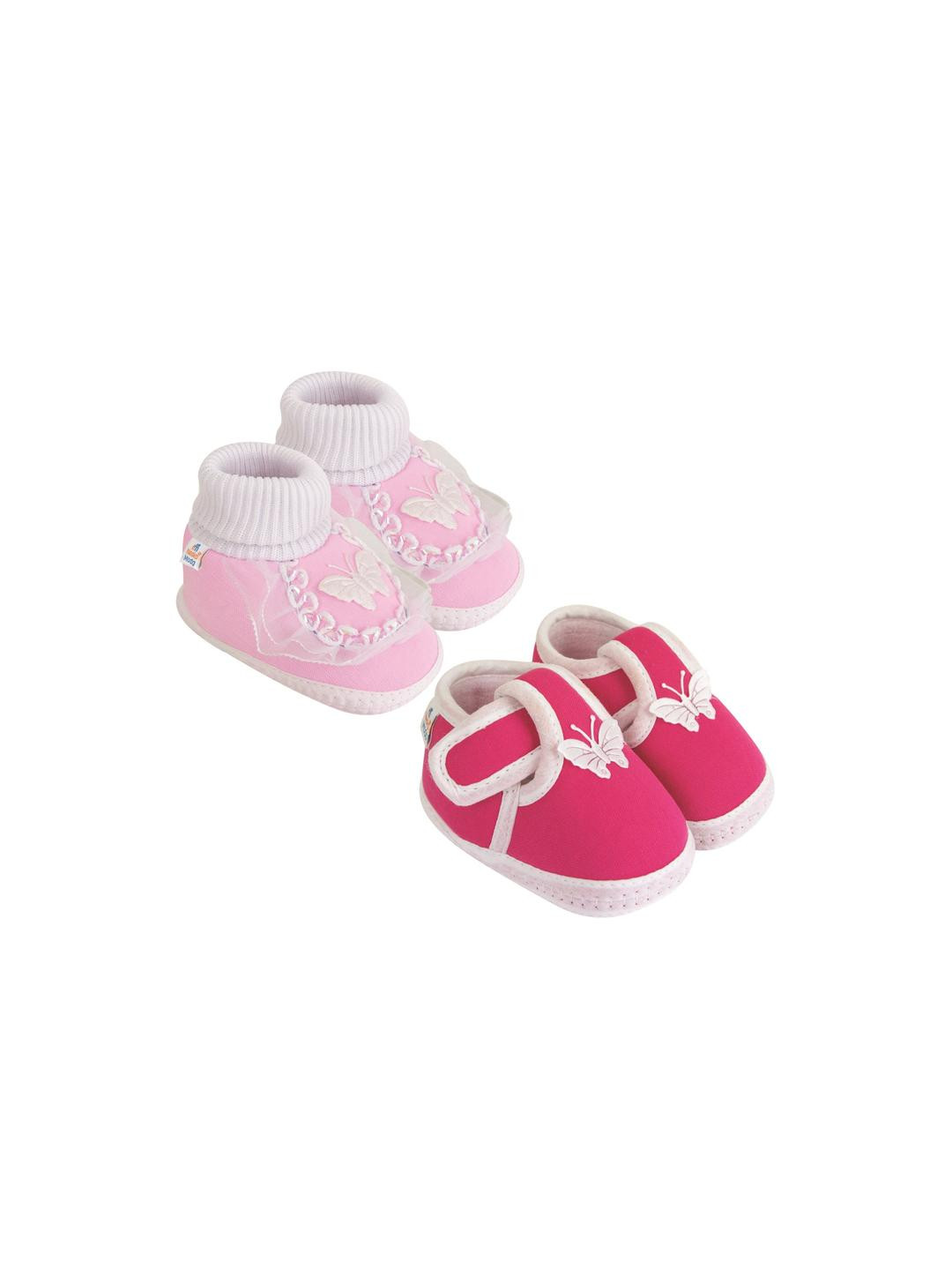 NESKA MODA 0 To 6 Months Newborn Baby Girls Pack of 2 Pair Soft Cotton Butterfly Frill Booties
