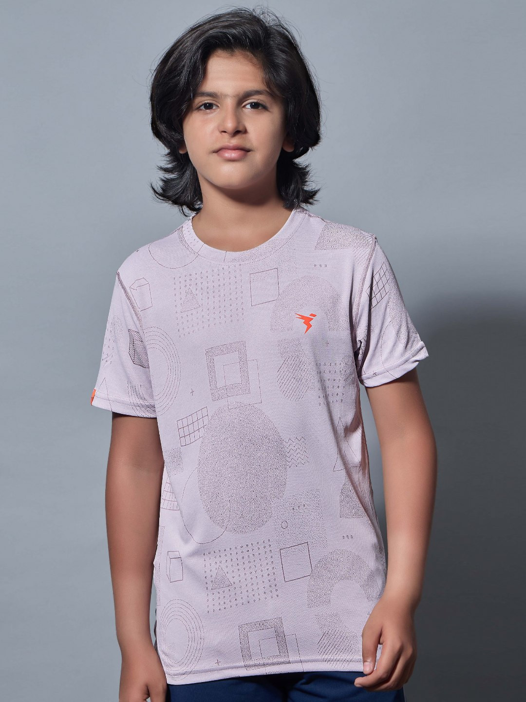 Technosport Boys Geometric Self Design Antimicrobial Slim Fit T-Shirt