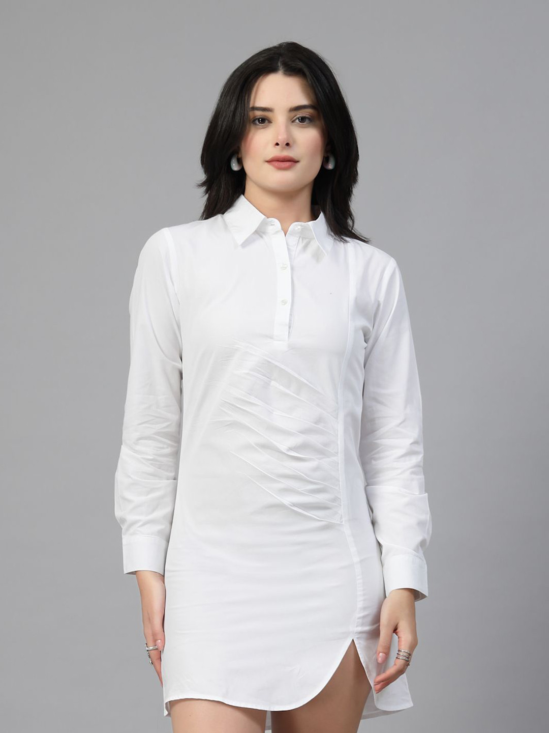 JEFF COOPER Cuffed Sleeve Cotton Shirt Mini Dress