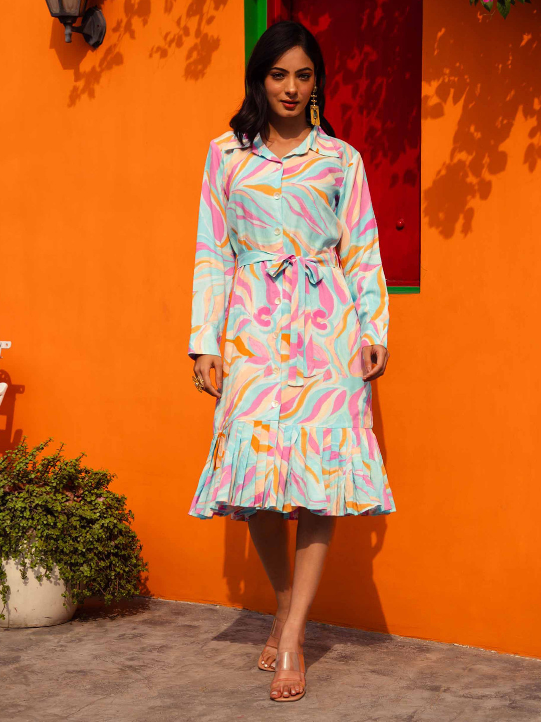 Golden Mirror Women Abstract Print Cotton A-Line Dress