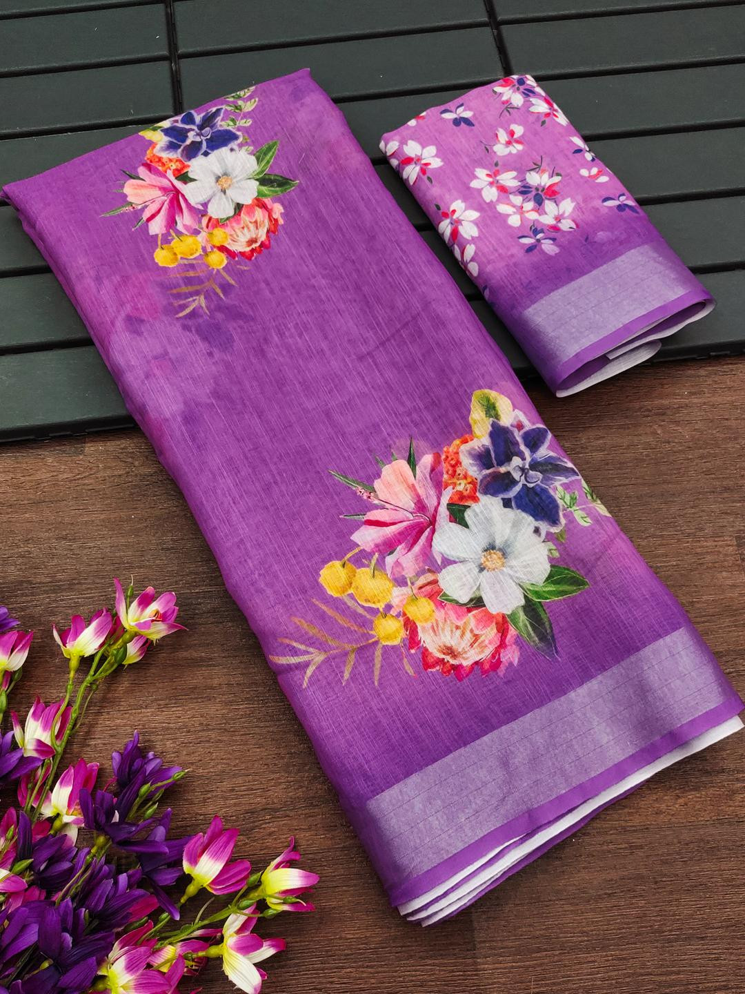 Digital Print Bollywood Cotton Linen Saree