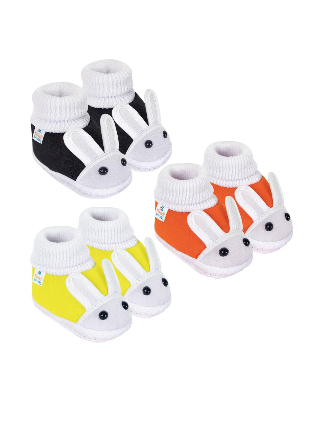 NESKA MODA 0 To 12 Months Infants Combo Pack 3 Pair Soft Cotton Rabbit Face Booties