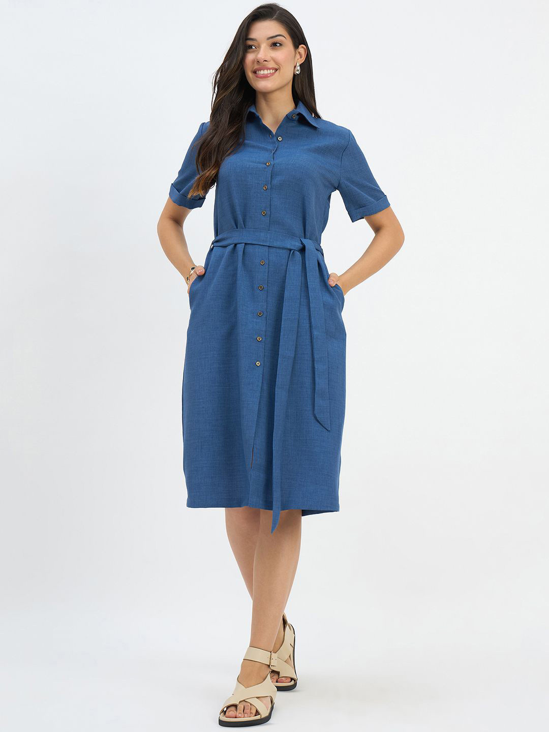 Color Cocktail Women Linen Shirt Dress