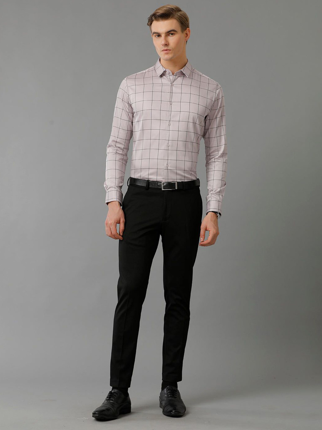 The Collection Men Classic Slim Fit Grid Tattersall Checked Satin Formal Shirt