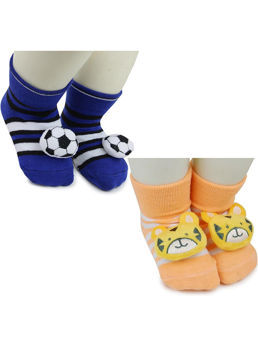 NESKA MODA 6 To 12 Months Baby Set Of 2 Pair Cotton Anti Slip Face Ankle Socks/ Booties