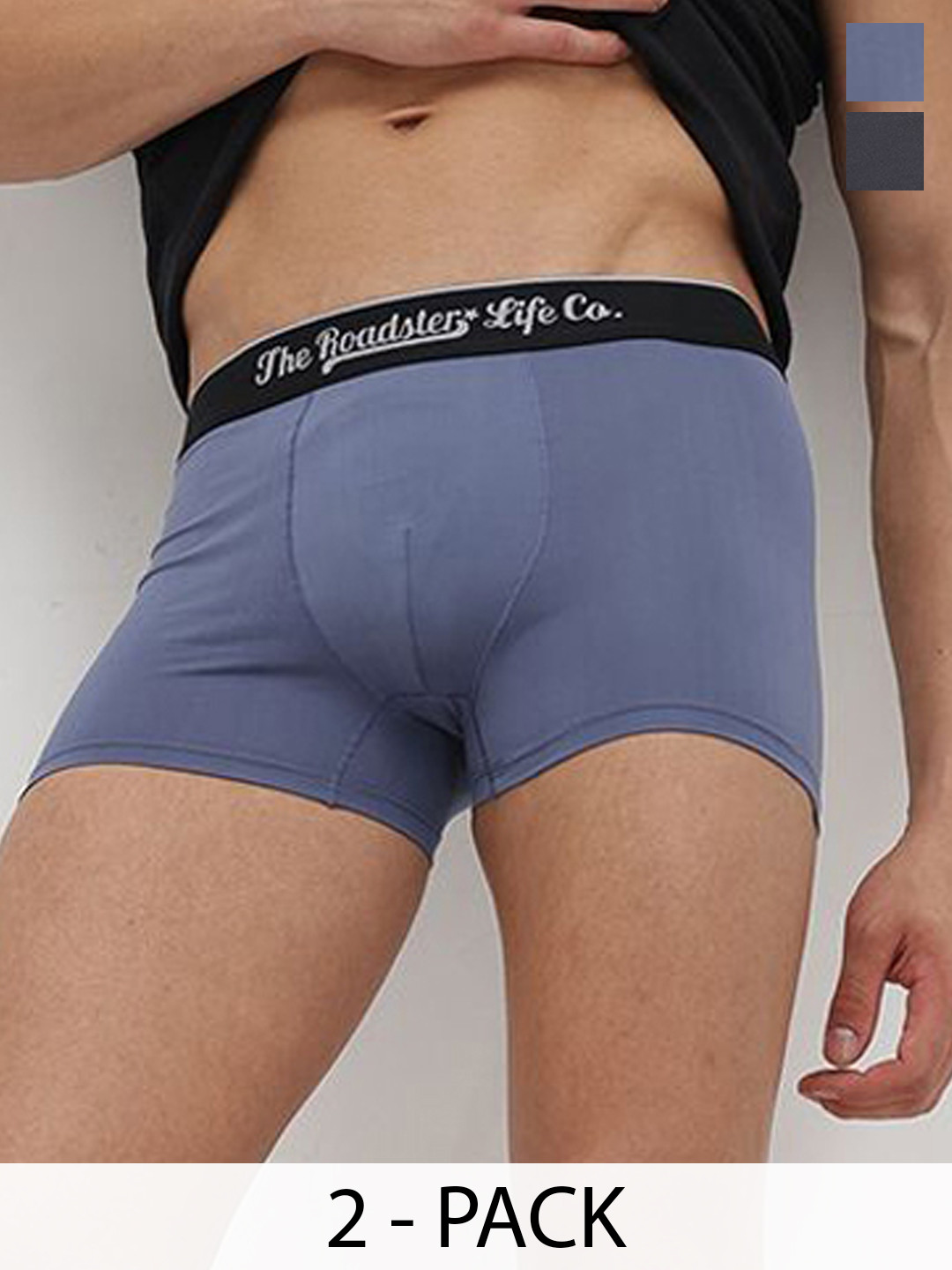 The Roadster Lifestyle Co Pack Of 2 Mid Rise Short Trunks RTO-PV-SOLID-Grey-Lightblue-M